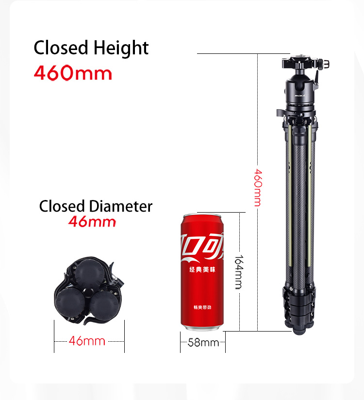 05 AOKA TS194C new center column compact lightweight travel carbon fiber tripod with buckle lock