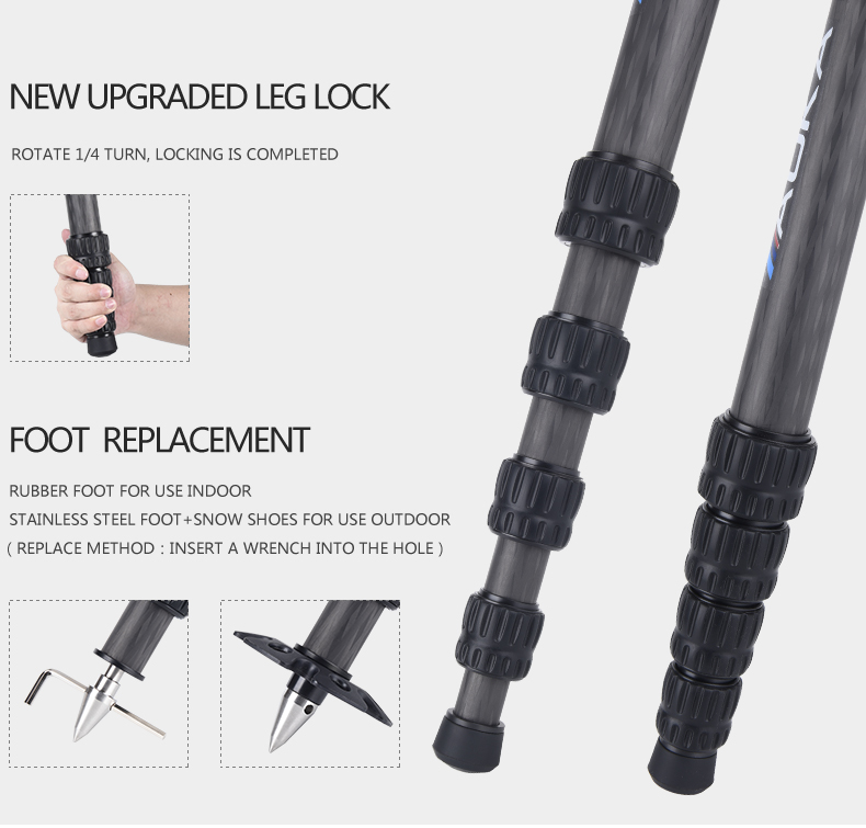 AOKA TKPRO425C Professional Heavy Load Carbon Fiber Camera Video Tripod (5)gym
