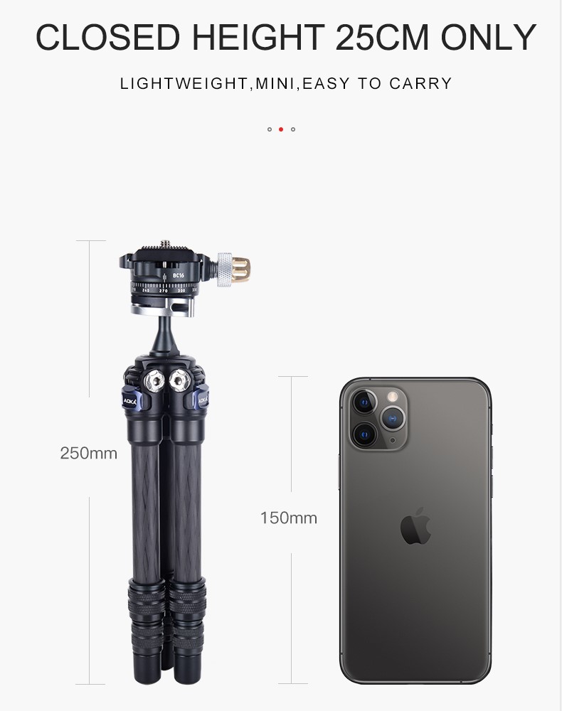 AOKA Lightweight Compact Travel Carbon Fiber Mini Tripod (2)h71