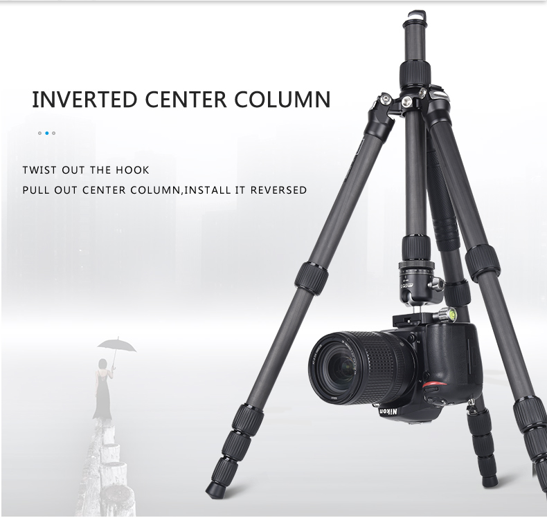AOKA KE255C+BH25 Lightweight professional compact travel camera carbon fiber tripod with low gravity ball head (2)dor