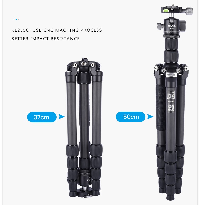 AOKA KE255C+BH25 Lightweight professional compact travel camera carbon fiber tripod with low gravity ball head (1)0sr