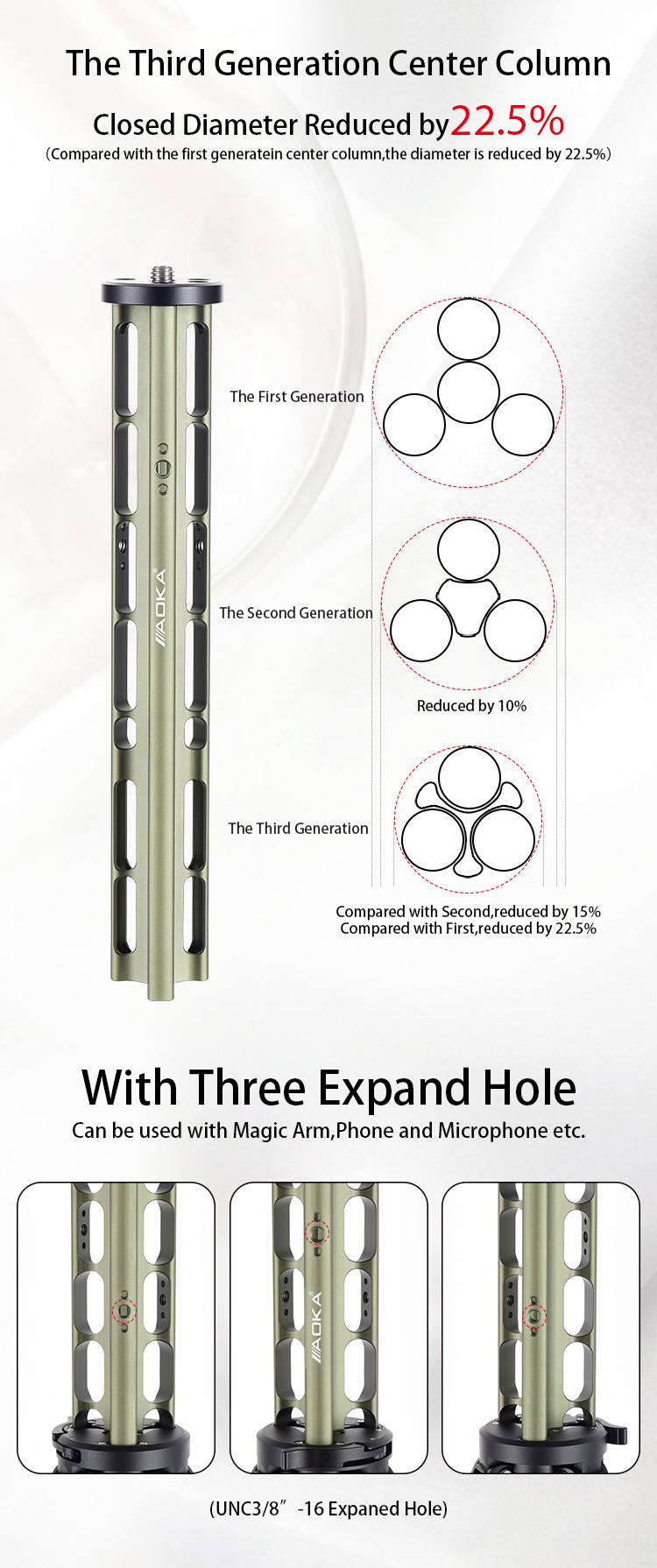 06 AOKA TS194C new center column compact lightweight travel carbon fiber tripod with buckle lock