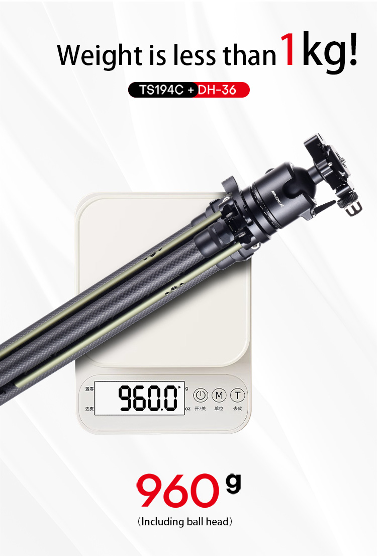 04 AOKA TS194C new center column compact lightweight travel carbon fiber tripod with buckle lock