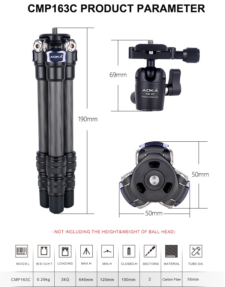 AOKA Lightweight Compact Travel Carbon Fiber Tabletop Mini Tripod (1)uvo