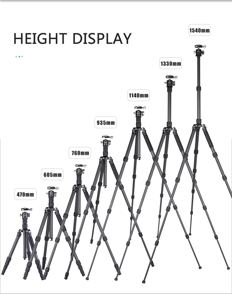 AOKA KE255C+BH25 Lightweight professional compact travel camera carbon fiber tripod with low gravity ball head (4)6u0