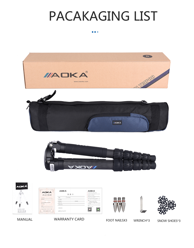 AOKA TKPRO425C Professional Heavy Load Carbon Fiber Camera Video Tripod (6)cyn