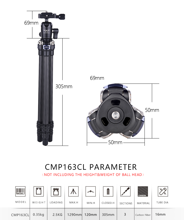 AOKA Lightweight Compact Travel Carbon Fiber Backpacking Tripod (2)pk7
