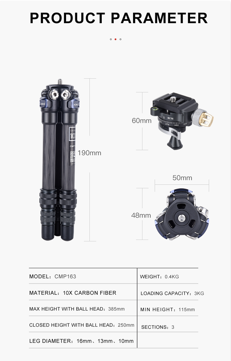 AOKA Lightweight Compact Travel Carbon Fiber Mini Tripod (1)58q