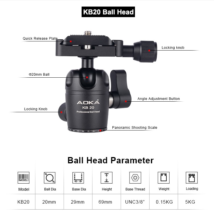 AOKA Lightweight Compact Travel Carbon Fiber Tabletop Mini Tripod (3)m1d